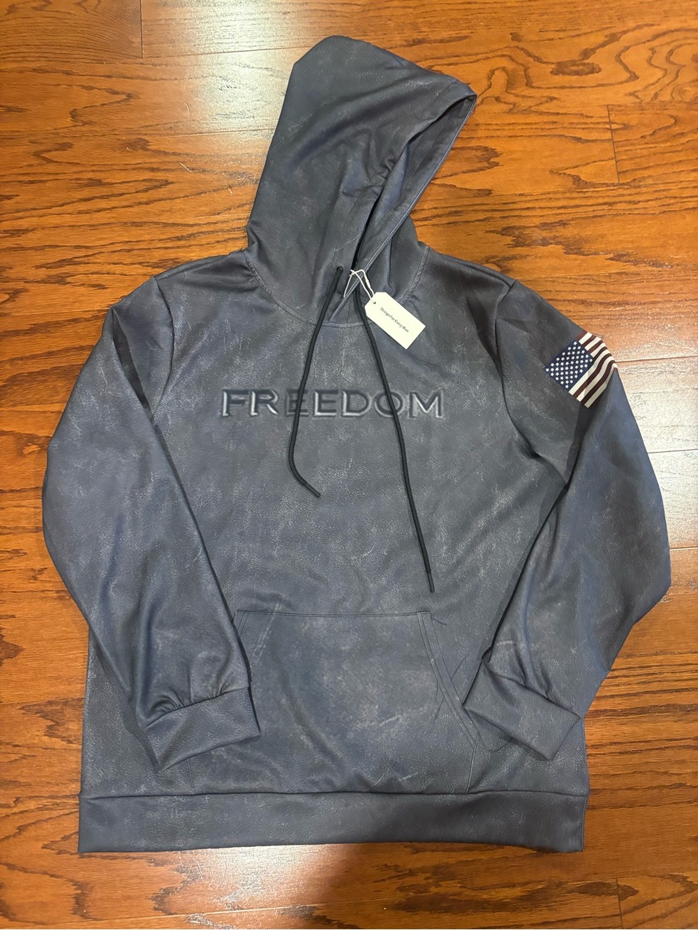 Freedom printed Hooded Sweatshirt with flag on the sleeve, XL - Slate Gray